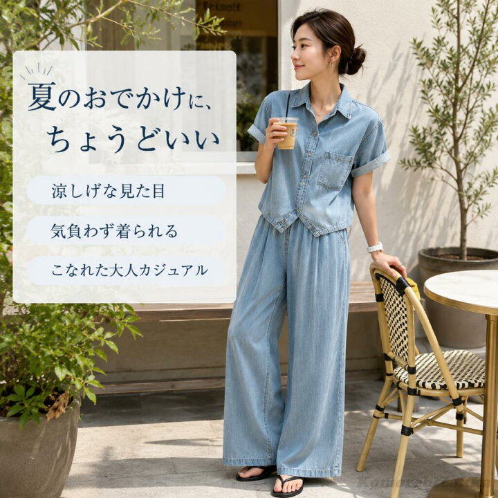 楽天市場】【送料無料】デニムセットアップ レディース 半袖 