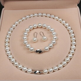 ネックレス ブレスレット ピアス 3点セット　天然貝の珠製品　真珠の代用品　for 成人式　終業式　入学式、結婚式などなど