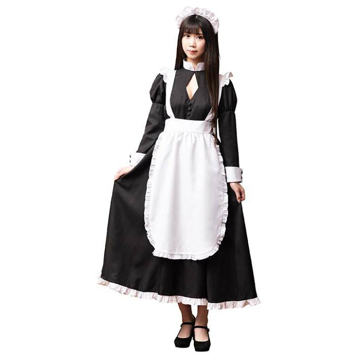 楽天市場 召使いロングメイド メイド服 メイドコスプレ メイドさん ロング丈 レトロ クラシック コスプレ コスチューム 衣装 仮装 変装 クリアストーン やるcan