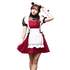 パンダチャイナメイド メイド服 メイドコスプレ メイドさん ミニ丈 パンダ かわいい コスプレ コスチューム 衣装 仮装 変装 クリアストーン 4560320895428
