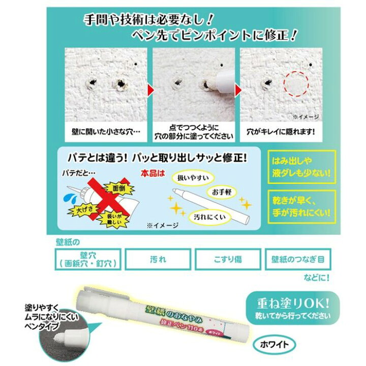楽天市場 壁紙の壁穴 汚れを塗って隠す 壁紙のおなやみ修正ペン110番 富士パックス H878 やるcan