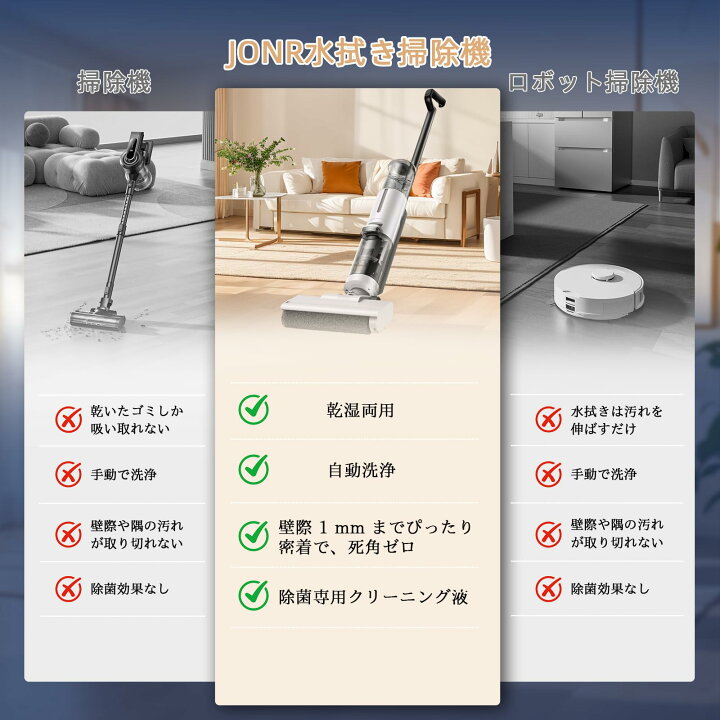 楽天市場】JONR 水拭き掃除機 ED12 Lite 吸引・水洗い・拭き取り3in1 