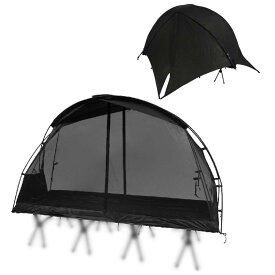 CAMVIL SORA 1人用テント 防水外帳付き コットメッシュテント 軽量 ソロキャンプ 自転車/バックパッキング向け 前後ドア メッシュ＆TPU天窓超軽量アルミポール コンパクト収納 簡単設営 (ブラック, L 210*80)