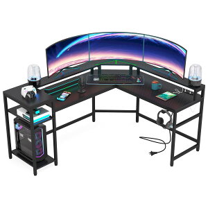 Tribesigns l字デスク ゲーミングデスク パソコンデスク 幅160cm pcデスク ブラック コーナーデスク 黒 コンセント付き USBポート付き