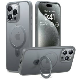 TORRAS iPhone 15 Pro 用 ケース 【MagSafe対応 スタンド内蔵 】永久磁石 米軍耐衝撃 リング マグネット搭載 縦横両対応 半透明 ワイアレス充電 黄変防止 iphone15Pro 用 ケース「UPRO Ostand C」 ナチュ