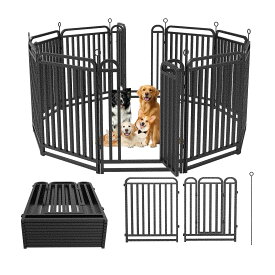 ZPUJIU ペットサークル ペットフェンス 犬 サークルケージ 折りたたみ可能 ・ 組立簡単 レイアウト自由 トイレトレーニング 脱走防止 自立 ケージ 犬用 小型犬 中型犬 大型犬 ペット用品 屋内外兼用 ドア付き （68x100cm、シルバーブラック