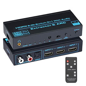 BLUPOW 4K60Hz・HDR対応 HDMI2.0切替器 3入力1出力 + 音声分離（光デジタル・R/L・3.5mm音声出力）セレクター オーディオ分離機 分配器 HDCP2.2・ARC対応 hdmiスイッチャー VA56
