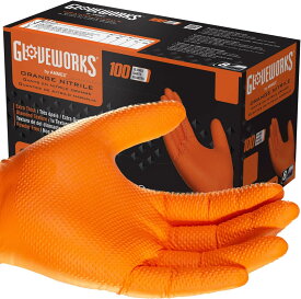 [Gloveworks] HD (アメックス グローブワークス HD) ダイヤモンドテクスチャー グリップ付き 工業用 作業用 ニトリル手袋、ラテックスフリー、パウダーフリー、テクスチャード加工、使い捨て手袋, (1箱100枚入り, 8 mil (0.2m
