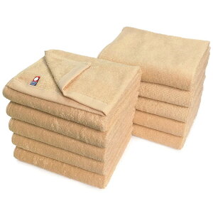 美容系 今治タオル 業務用 フェイスタオル 10枚組 村上タオル エムカラー 34x86cm エステサロン用 全100色 軽量薄手 (No.61イエローベージュ) mc-ft10