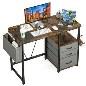 Sunon デスク パソコンデスク ラック付きpcデスク 幅100cm×奥行48cm 机 引き出し付き 勉強机 ドリンクホルダー デスク 在宅ワーク 作業机 テレワーク ブラウン