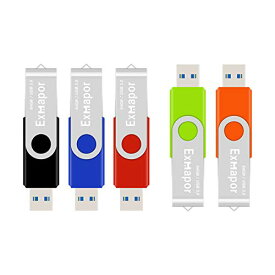 USBメモリ 64GB USB3.0対応 Exmapor 超高速データ転送 USBフラッシュドライブ 5個セット カラフル