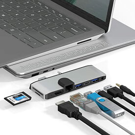 Surface Laptop 5 USBハブ 4K HDMI 100Mbpsイーサネット USB 3.0 Type Cデータ転送 SD TFカードスロット 3.5mmオーディオ マルチポート拡張 マイクロソフト サーフェイス ラップトップ3|4|5|Sur