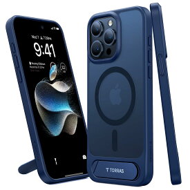 スタンド・Magsafe対応 TORRAS iPhone 15 Pro 用 ケース マグネット搭載 ワイヤレス充電 半透明 マット仕上げ 指紋防止 黄変なし 3WAY置き対応 角度調整可能 UPRO Pstand ブルー