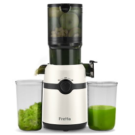 Fretta ジューサー 10.8cm広い投入口 1L大容量 スロージューサー 細かくカット不要 一度投入 取り付け簡単 コールドプレスジューサー BPAフリー ホワイト