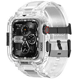 コンパチブル Apple Watch バンド 45mm 44mm 42mm バンパーケース付き 頑丈なメンズTPUベルド 一体型 スポーツバンド アップルウォッチ バンド 夏用 透明バンド iWatch Series 9/8/7/SE/6/5/4/3/2/