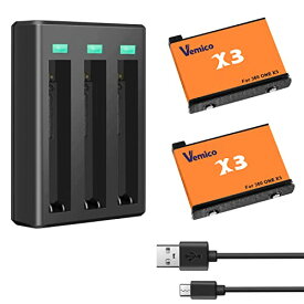 Vemico Insta360 ONE X3バッテリー 2*1800mAh交換バッテリー 充電器セット Type Cと Micro USB チャージャー 対応種類 (Insta360 ONE X3 カメラに対応)