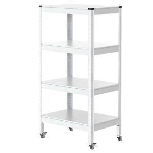 Umimileラック スチールラック キャスター付き 幅60cm 4段 耐荷重120kg/段 メタルラック (ホワイト, 幅60×奥行40×高さ114cm)