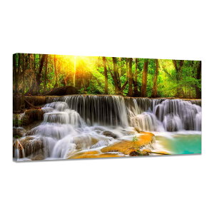 森林 アートパネル 太陽の光 ポスター 山の絵 絵画 玄関 絵 開運 風景画 装・画 お風呂 玄関に飾る 部屋飾り 新築飾り 木枠付きの完成品(40x80cm)