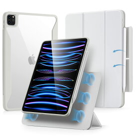 ESR iPad Pro 11インチ ケース (2022/2021)用 第4/3世代対応 ハイブリッドケース ペンシルホルダー付き 取り外し可能な磁気カバー 垂直スタンド Rebound 360シリーズ ホワイト