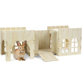 Navaris うさぎ用ハウス うさぎ おもちゃ ペットハウス - うさぎ 小屋 トンネル うさぎ小屋 ウサギ小屋 - 簡単組み立て 耐久性 114x40x38.5cm MDF 松の木