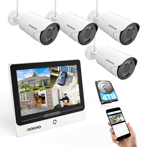 �y500����f�E4TB HDD�����E�o�����̉����zSOOHAO�\�[�n�I �h�ƃJ���� ���C�����X ���O 4��Z�b�g 12�C���`���j�^�[�̌^NVR 1920P 10�`�����l���܂ő��݉� AI���̌��m IP66�h���h�o �����Њd �J���[��