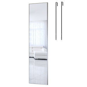 全身鏡 姿見鏡 姿見 ドア掛け 壁掛け鏡 ドア掛け鏡 吊り下げ鏡 調整フック付き 浴室用化粧鏡 簡素で多機能 (120x30.5CM, 銀)