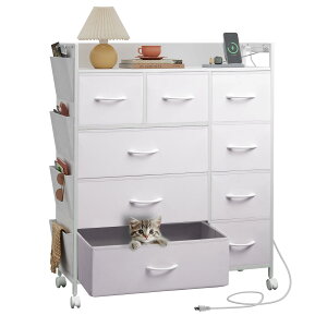 WLIVE チェスト タンス 収納 コンセント付き ファブリックチェスト USBボード キャスター付き サイドポケット付き 洋服収納 4段9杯 箪笥 衣装棚 ハイチェスト リビング収納 おしゃれ 収納チェ