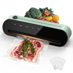 Toprime 真空パック機 フードシーラー ワンタッチ 自動真空シーラー -60Kpa吸引力 5in1 真空パック 真空バッグ付き フードセーバー 家庭用 乾湿対応 ヒートシーラー 操作が簡単 白緑