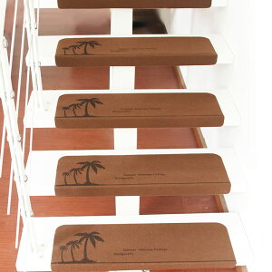 YMR 階段マット滑り止め 防音 キズ防止 折り曲げ 約55×22cm ステップマット 四季通用 椰子の木 吸着式 洗える 15枚セット (ブラウン)