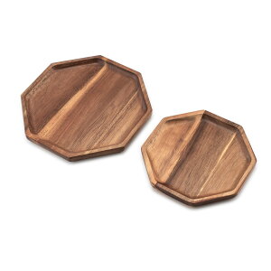 木製トレイ 木製トレー お盆 丸 八角形 アカシア天然木製 卓上用 ランチトレイ カフェトレイ ナチュラル ウッドトレー 和のトレー おぼん お膳 ノンスリップ ティー コーヒートレー 北欧 重