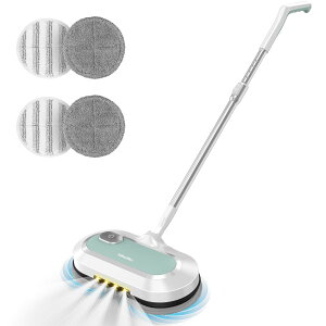 AlfaBot 電動モップ 回転モップ 床掃除クリーナー 拭き掃除 長さ調整可能LED搭載 自立式 高速回転 フローリング 掃除 モップパッド4枚