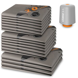 Vacbird 圧縮袋 旅行 衣類圧縮袋 電動 ポンプ 充電式 15枚(6枚S+6枚M+3枚L) 圧縮バッグ 旅行 真空 収納 衣類 洋服 圧縮 あっしゅく袋 再利用可能 真空収納袋