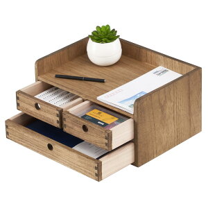 KIRIGEN デスク上置棚 ミニ チェスト 卓上 チェスト 書類 ケース デスク トレー 小物 収納 手作り ダークブラウン TQ-2D3C-DBR