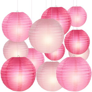 DECHOUS 提灯 ちょうちん ペーパーランタン 12個 紙ちょうちん ハロウィン クリスマス 七夕 飾り 花火大会 お盆 イベント お祭り 文化祭 パーティー 誕生日 結婚式 DIY絵画 ピンク