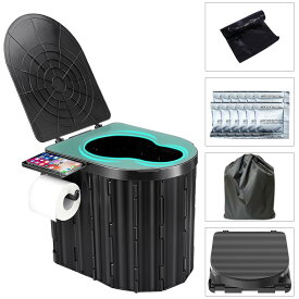簡易トイレ 携帯型便器 防災とアウトドア活動に対応 ポータブルトイレ 携帯トイレ(ブラック/排便袋と凝固剤付き)