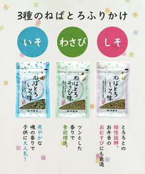 ★送料無料★ねばとろふりかけ3袋昆布/ふりかけ/金ゴマ/しそ/磯/わさび/メール便(代引き・日時指定不可)/送料無料
