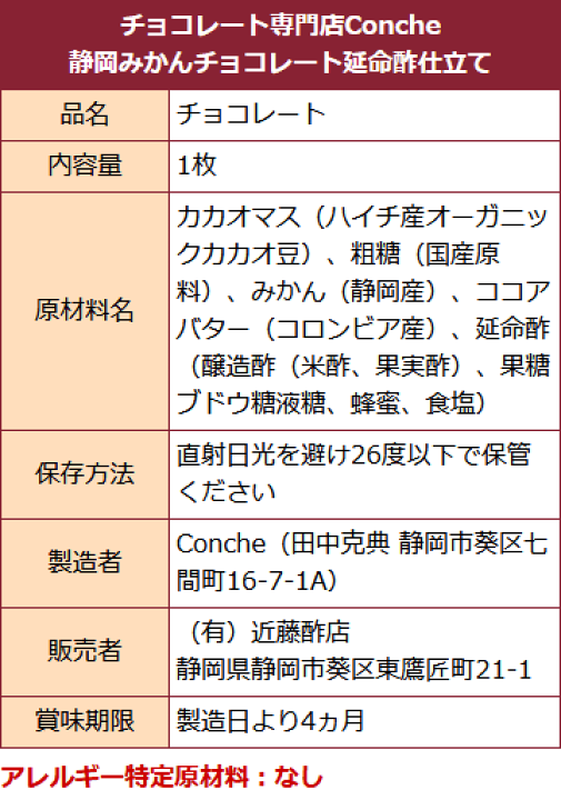 楽天市場】チョコレート専門店Conche 静岡みかんチョコレート延命酢