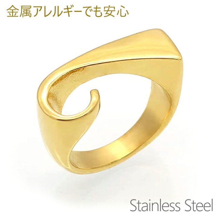 楽天市場】ウェーブデザイン ゴールドリング ステンレススチールリング 