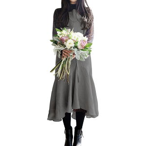 エプロン ワンピース レディース ロング丈 マーメイド カフェ ガーデニング 花屋 女性用 シンプル ポケット付き