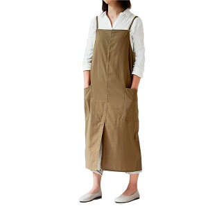 エプロン レディース ロング コットン シンプル マキシ丈 薄手 キッチン 花屋 ガーデニング 女性用 ポケット付き