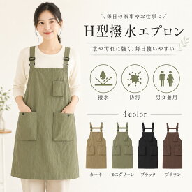 エプロン 撥水 おしゃれ H型 レディース カフェ ワーク サロン 飲食店 ガーデニング 美容師 アジャスター 調整可能 シワになりにくい 男女兼用 ポケット付き