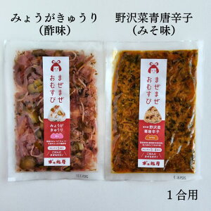 まぜまぜおむすび2個セット「みょうがきゅうり×野沢菜青唐辛子」 木の花屋 長野 国産 混ぜご飯の素 1合 漬物 ご飯のお供 おにぎりの素 お試し 誕生日プレゼント おにぎり 具 おむすび ギフ