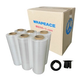 ストレッチフィルム 300mm ラップフィルム 15μ 相当品 厚み 12μ 強化フィルム 長さ500m 1ケース 6巻 ホルダー付き 紙管2インチ WRAPEACE [L1] 【ST12-300-1】