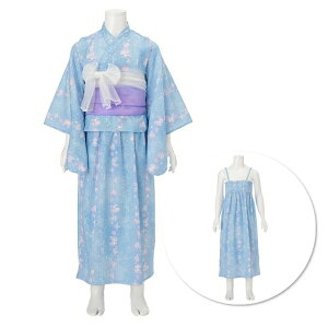 メゾピアノ mezzopiano ストライプシェル柄 浴衣 セット ワンピース サックス 水色 110 120 130 140cm 夏祭り イベント