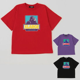 XLARGE KIDS エクストララージ キッズ 配色ボックスゴリラ半袖Tシャツ 80 90 100 110 120 130 140cm 黒 ブラック 赤 レッド 紫 パープル キッズ