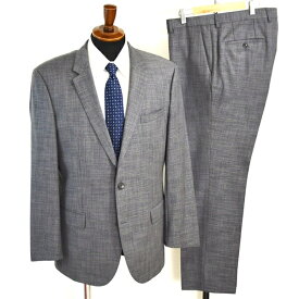 HUGO BOSS シルク混 2つボタン シングルスーツ XL AB8 ダークグレー チェック ノータック RN73616/CA23115 合物 春秋 6XD008 【送料無料】【中古】【メンズビジネス】202604