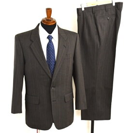 ハナエモリ 2つボタン シングルスーツ M AB4 ダークグレー ストライプ ツータック 袖口3つ釦 開き見せ HANAE MORI 夏物 春夏 薄手 5XL042 【送料無料】【中古】【メンズビジネス】202512