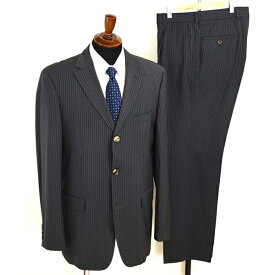 HUGO BOSS Super100's生地 3つボタン シングルスーツ XL A9 ダークグレー ストライプ 袖口4つ釦 開き見せ 389147080 夏物 春夏 5XL055 【送料無料】【中古】【メンズビジネス】202512