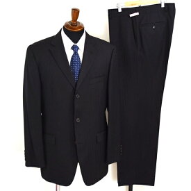 HUGO BOSS 3つボタン シングルスーツ XL A9 ブラック ストライプ ノータック 袖口4つ釦 開き見せ 33537/030 合物 春秋 5XL056 【送料無料】【中古】【メンズビジネス】202512