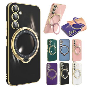 Galaxy A55 5G ケース カメラ保護あり カバー メッキ 一体型スマホリング付き スタンド機能 Qi充電 ワイヤレス充電 対応 背面ケース ストラップ穴 かわいい エレガント Samsung サムスン ギャラク